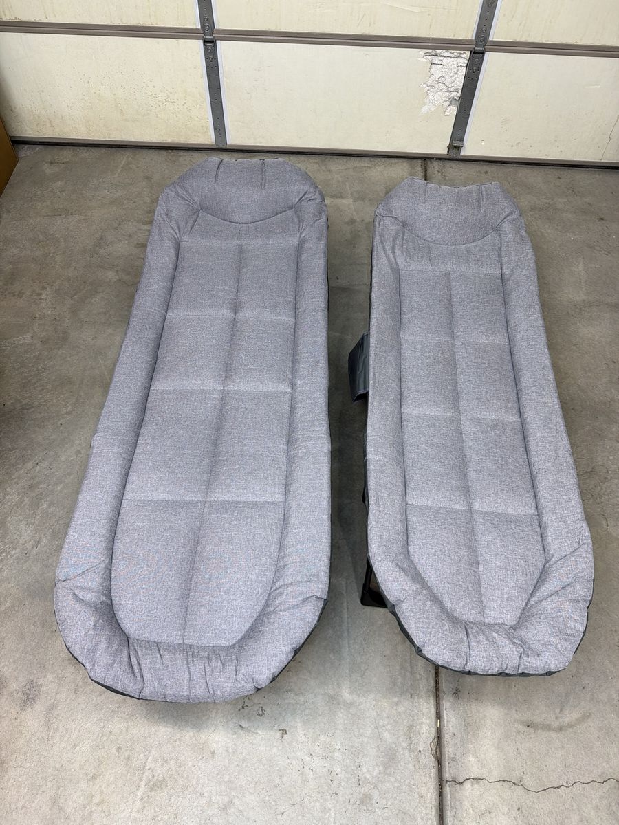 Portable Folding Camping Cot, Single Person Recliner Bed with Cushion, Gray, and Adjustable Headrest New adult and kids sizes