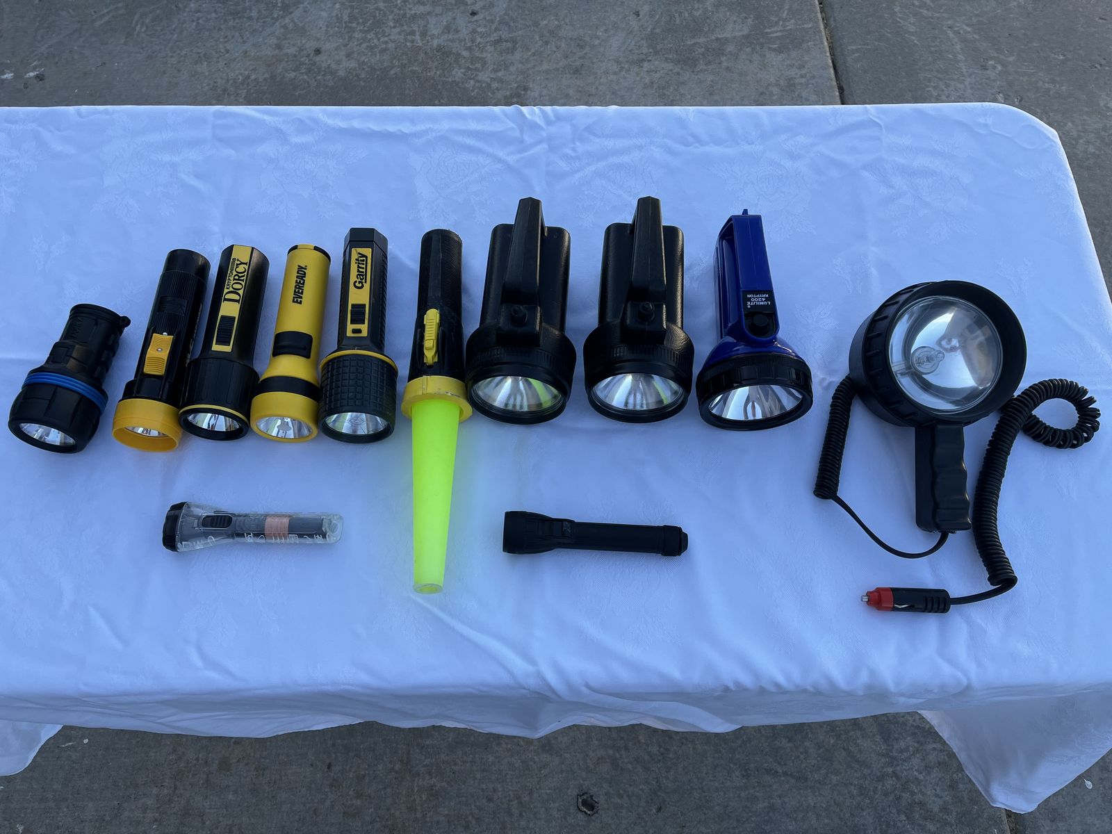 Lot of 12 Assorted Flashlights - Dorcy, Eveready, Garrity, and More, Various Sizes