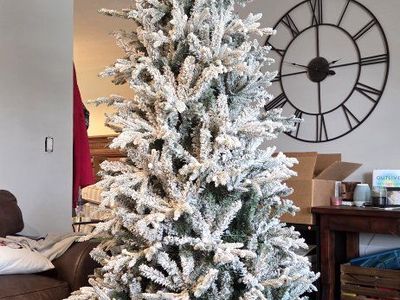 Flocked Artificial Christmas Tree - Pre-lit, Slim Profile, 7.5ft White
