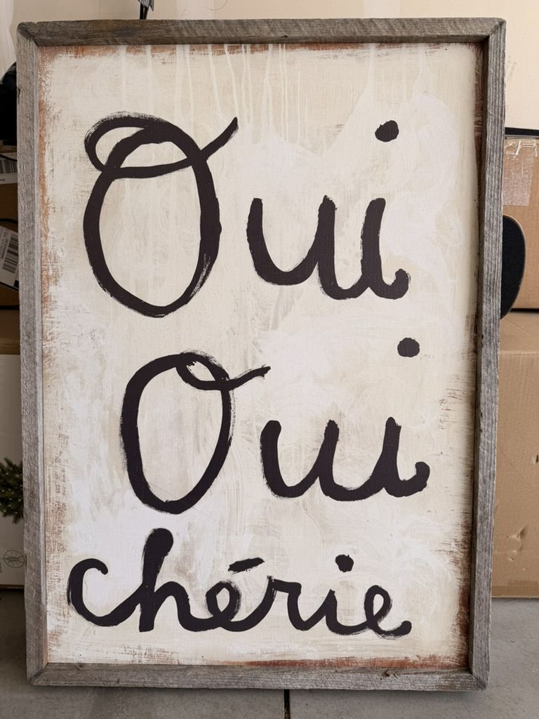 Sugarboo Rustic Oui Oui Cherie Wood Framed Sign - Farmhouse Decor