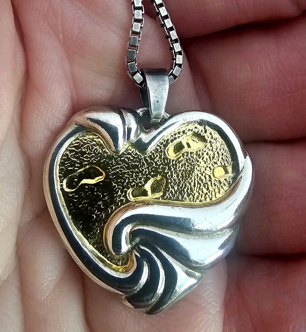 Vntg STER SILVER 2 TONE FOOT PRINTS MESSAGE