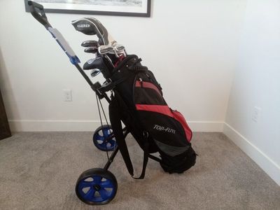 Golf Clubs Callaway, Cleveland, Bag, and Hand Cart