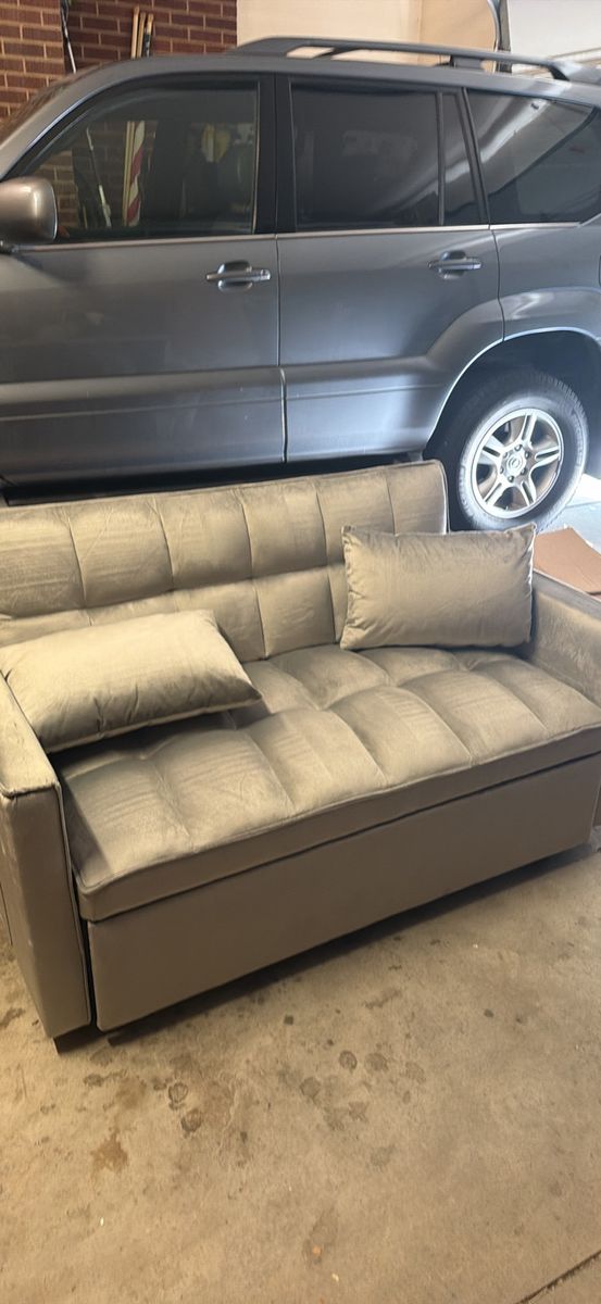 Convertible Sofa Bed Futon with Adjustable Backrest and Armrests - Gray Velvet