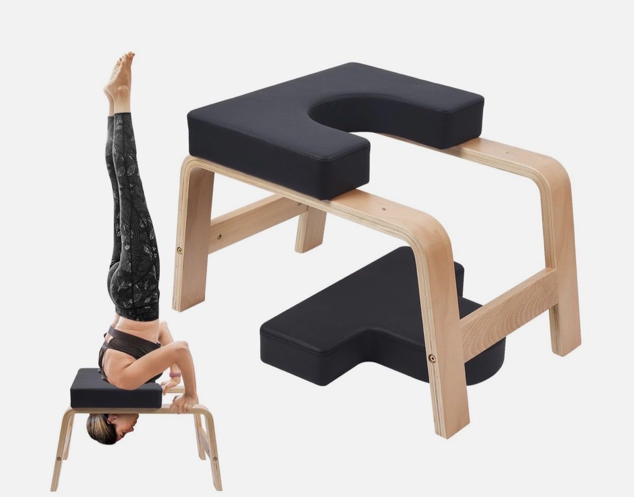Yoga Inversion Chair Headstand Bench with Wooden Frame & PU Leather Cushion for Headstand Practice