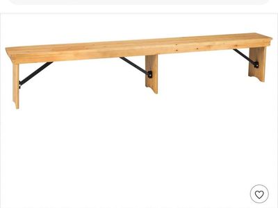 Solid Wood Folding Farm Bench or dining bench 8'×12' Rustic Light Natural Pine Finish 3 Legs