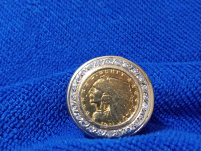 Men's gold and natural diamonds Native American Indian head coin ring looks almost identical to one owned by Elvis Presley