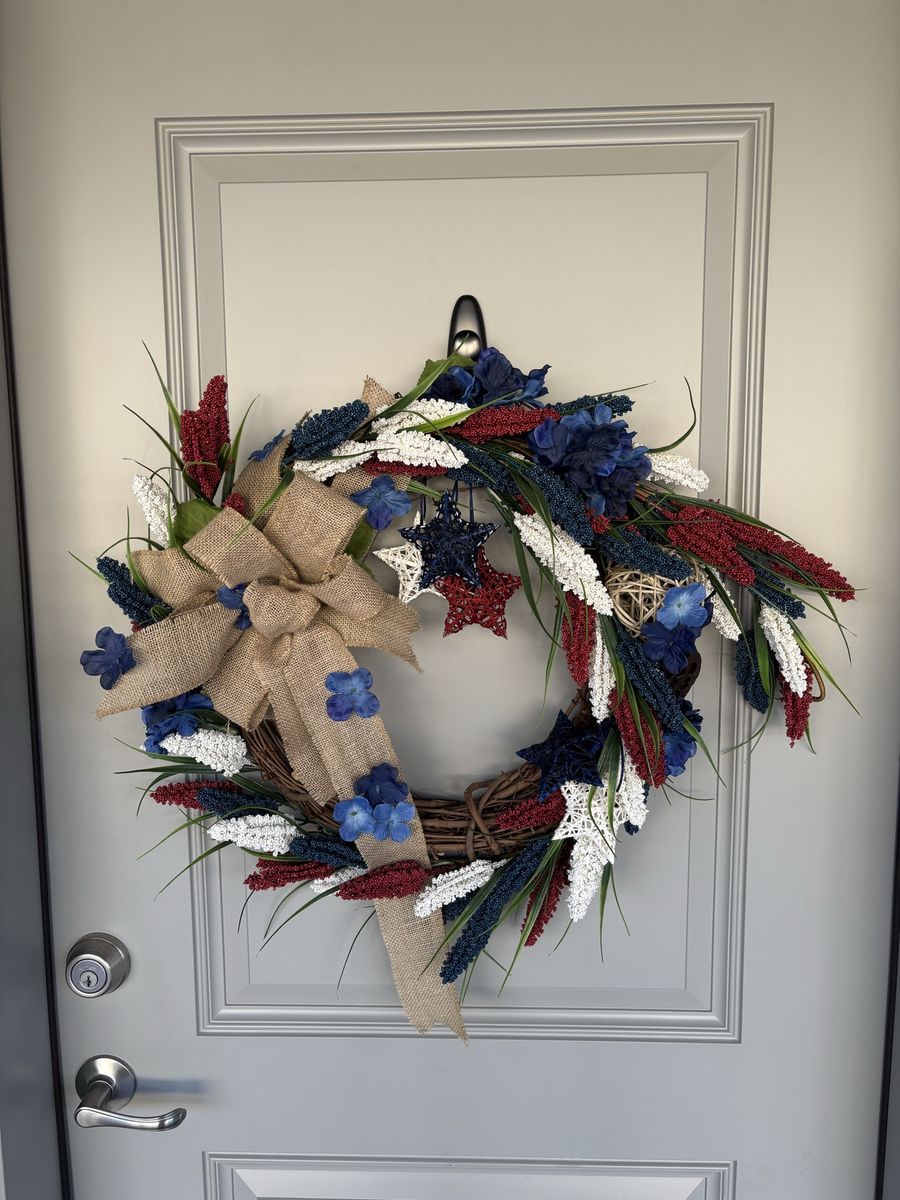Patriotic red, white and blue wreaths