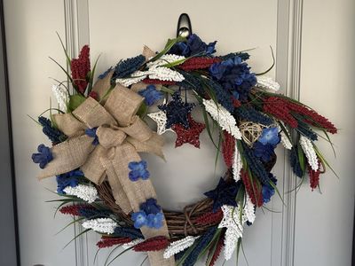 Patriotic red, white and blue wreaths