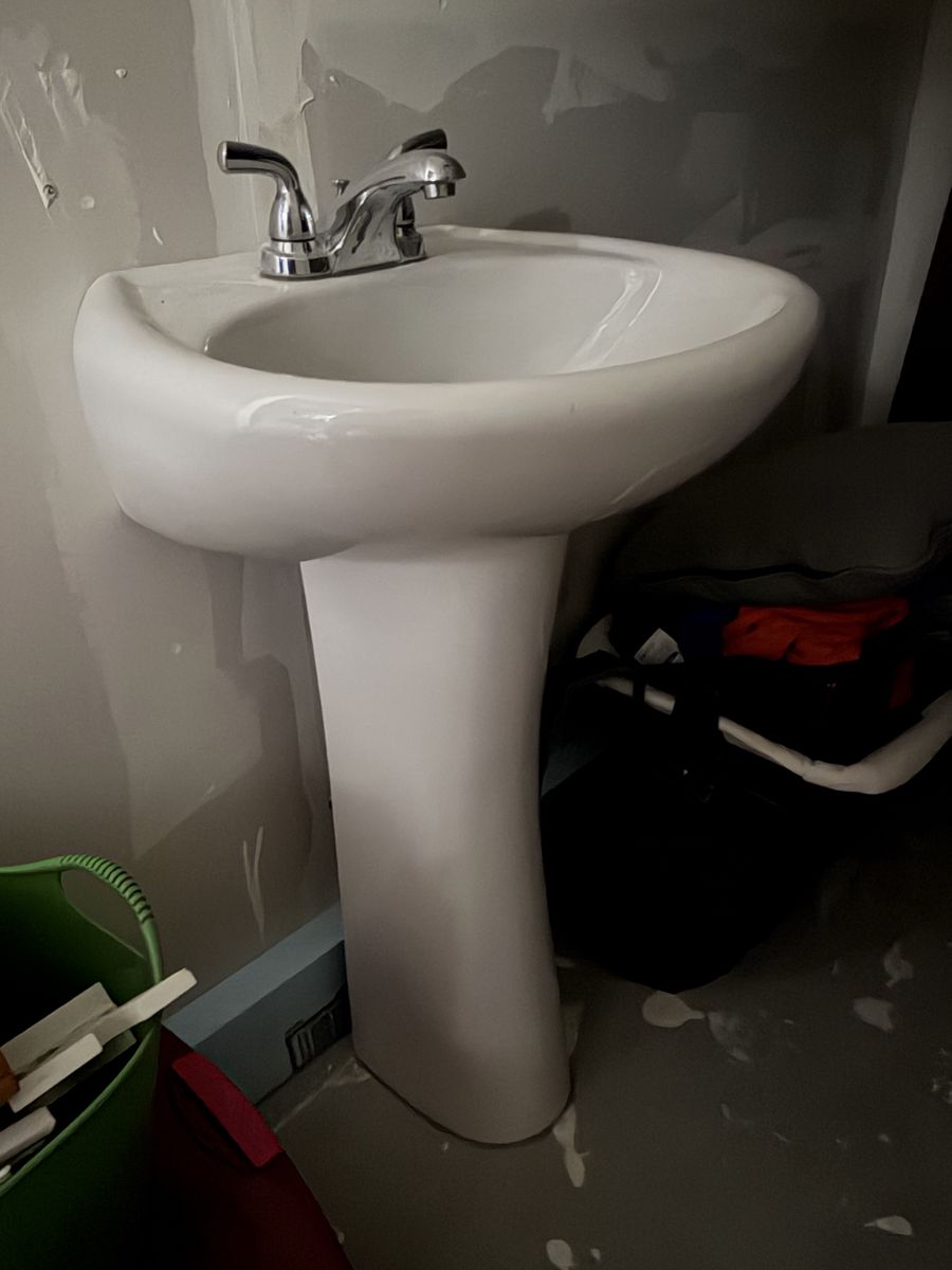 White Pedestal Sink with Chrome Faucet - Bathroom Basin