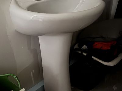 White Pedestal Sink with Chrome Faucet - Bathroom Basin