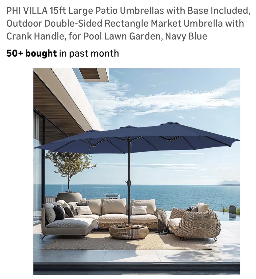 15' X 9' Rectangular Patio Umbrella Blue