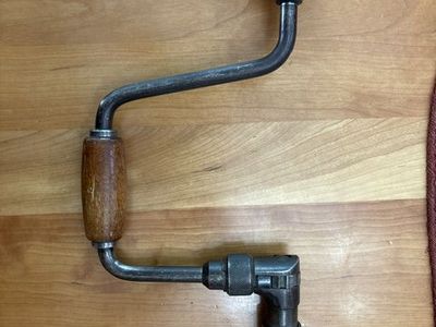 Vintage Hand Crank Brace Drill - Antique Carpenter's Tool, Wood Handles