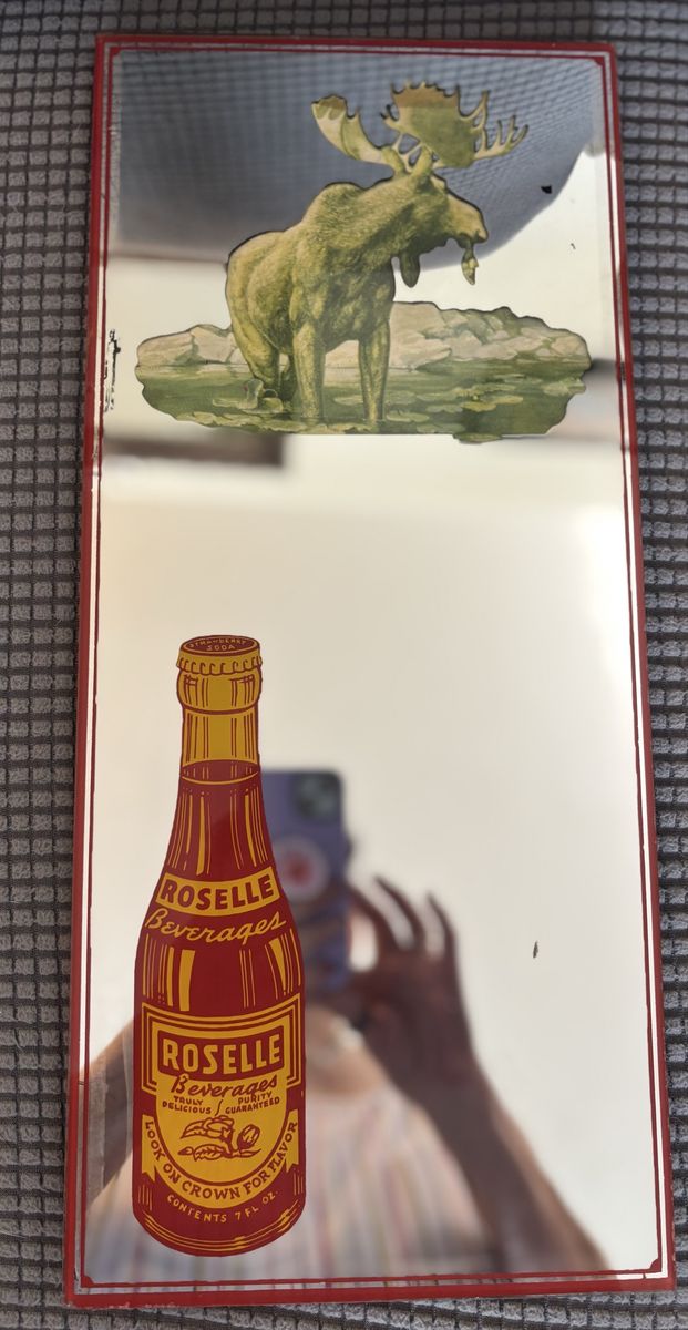 Vintage Roselle Beverages Advertising Mirror with Moose Graphic