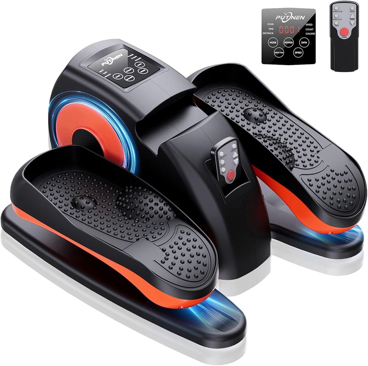 Under the desk or in front of a chair electric elliptical leg exercise machine with remote