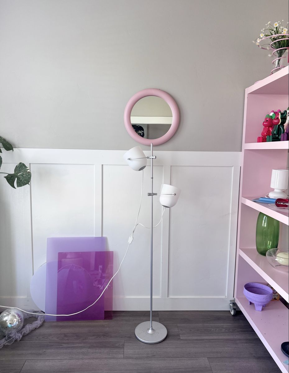 Vintage IKEA Svirvel White Dome Shade Articulating Silver Pole Adjustable Floor Lamp Light w/Dual On