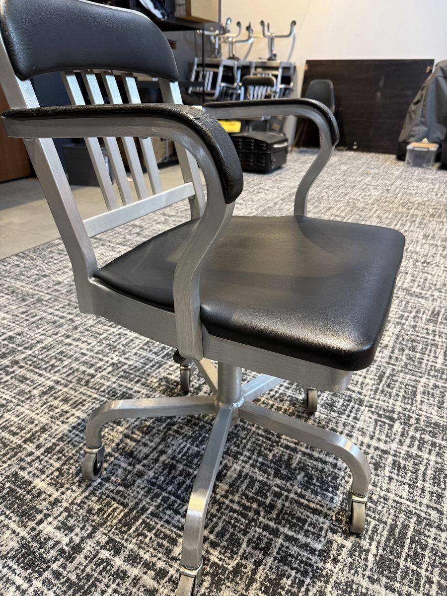 Set of 9 Emeco Aluminum Rolling Office Desk Chair with Black Leatherette Cushion