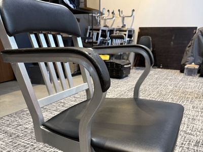 Set of 9 Emeco Aluminum Rolling Office Desk Chair with Black Leatherette Cushion