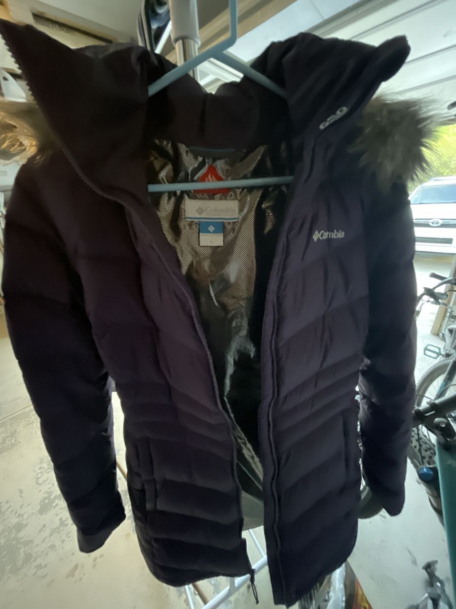 Columbia Women's Omni-Heat Puffer Jacket - Dark Purple, Size S with Removable Faux Fur Hood
