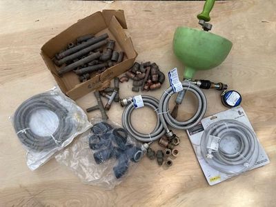 Plumbing supplies, copper fittings, some brass, tools