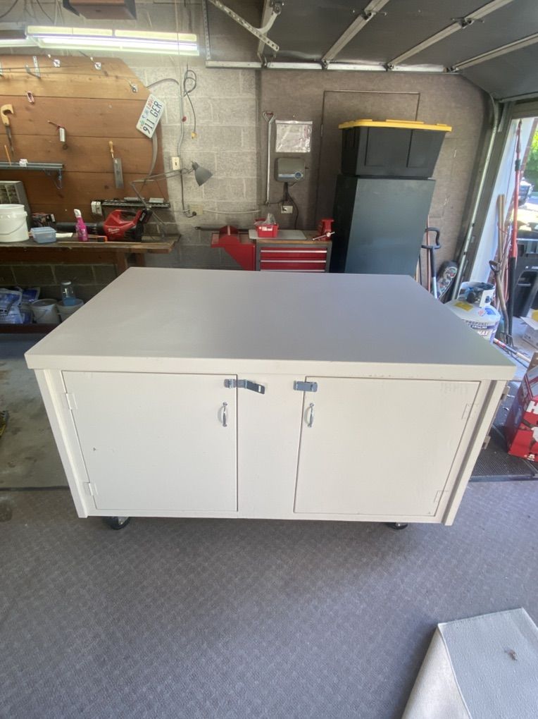 Large Mobile Workbench / Craft Table with Storage