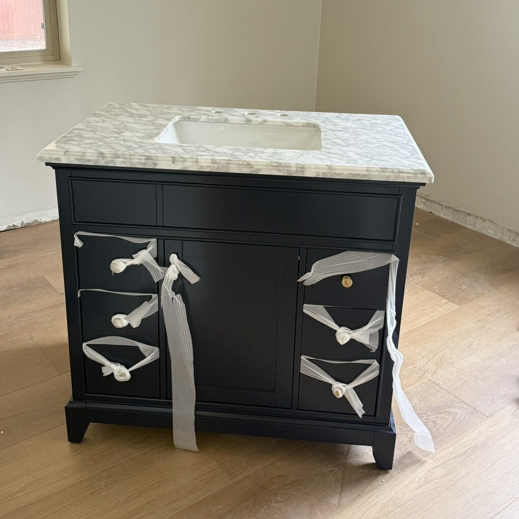 37 inch Navy blue Vanity with Marble Top