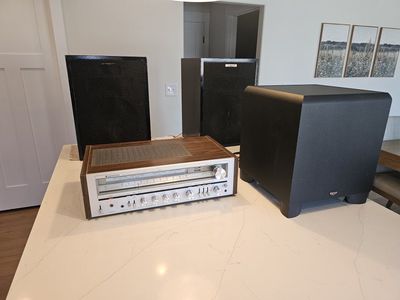Vintage Audio Lot: Klipsch Heresy Speakers HBR with Kenwood KR-8050 Receiver & Klipsch KSW 12 Subwoofer