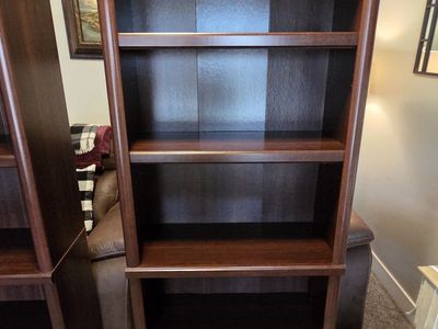 Wooden Bookcase with 5 Shelves - Dark Wood Finish, Versatile Storage