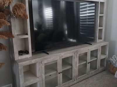 Large Rustic Wood Entertainment Center Media Console with Glass Doors