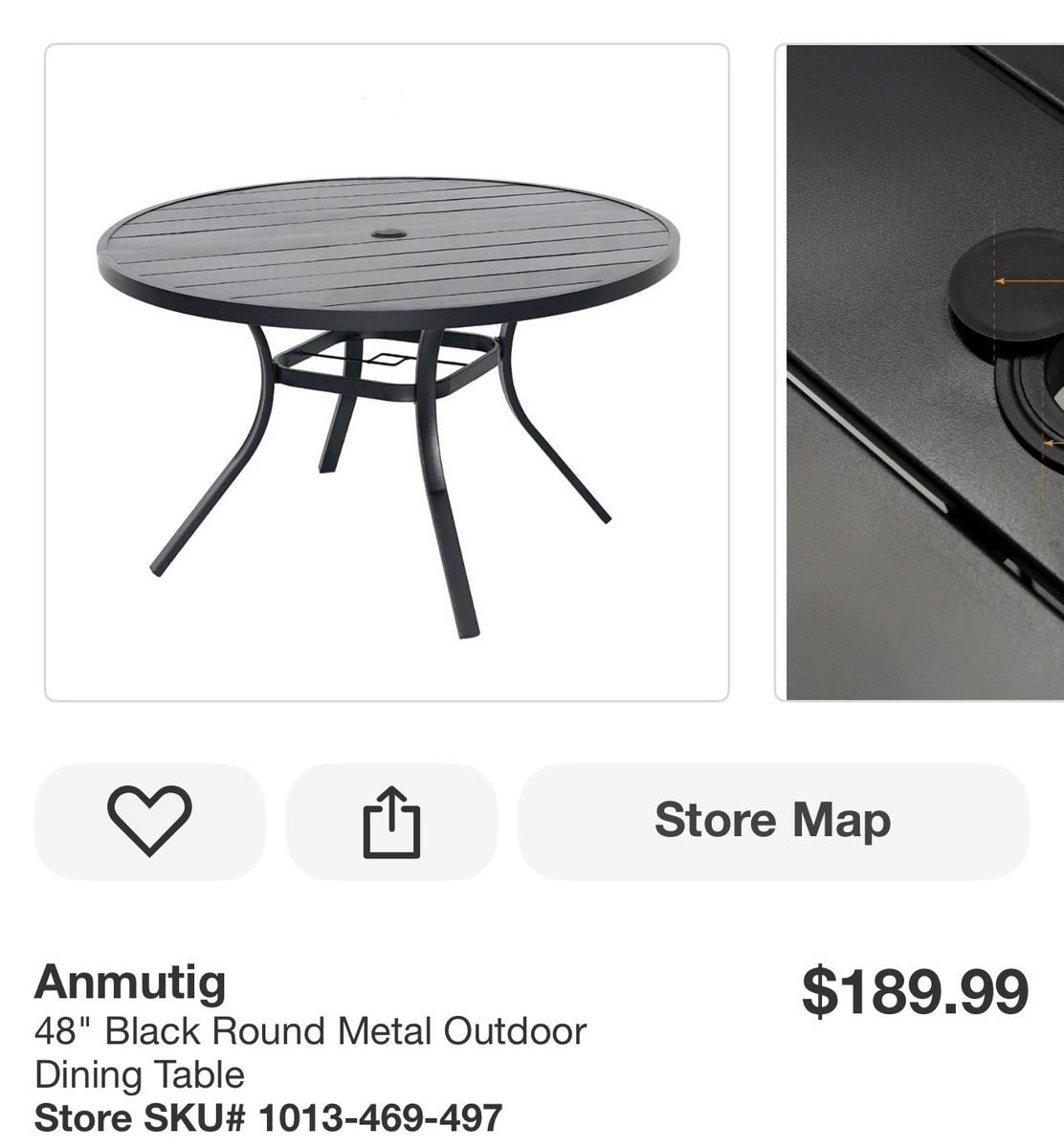 48" Black Round Metal Outdoor Dining Table