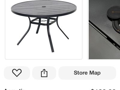 48" Black Round Metal Outdoor Dining Table