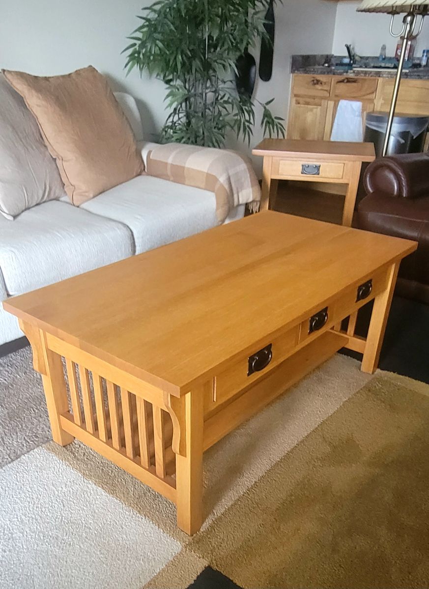Solid Oak Mission Coffee Table (Michals Furniture) – Cedar-Lined Drawers