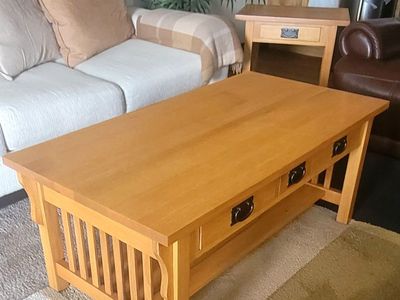 Solid Oak Mission Coffee Table (Michals Furniture) – Cedar-Lined Drawers
