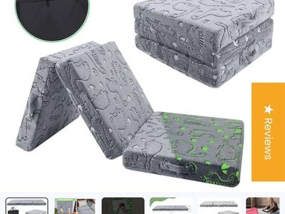 MeMoreCool Grey Dinosaur Folding Floor Mattress for Kids - Glow in the Dark Play Mat