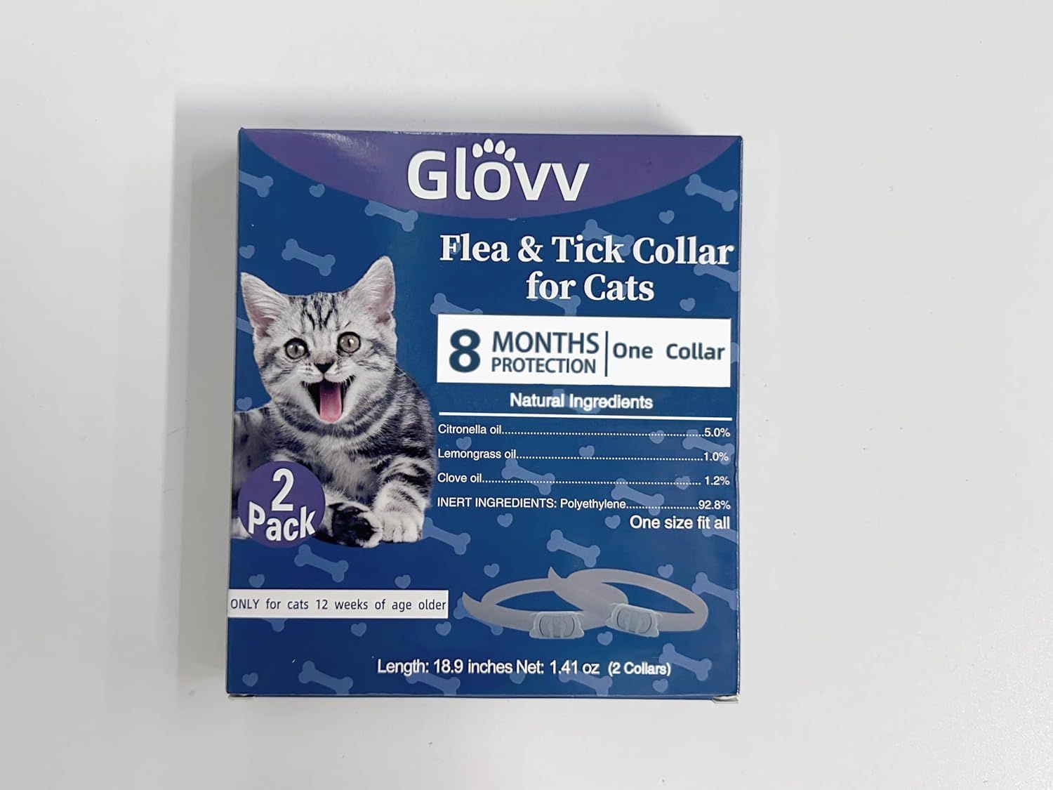 NEW Glovv Flea and Tick Prevention Collar for Cats, 16 Months Natural Collars, Effective Cat Flea and Tick Treatment