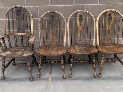Vintage Solid Wood Cochrane Windsor Dining Chairs - Set of 4