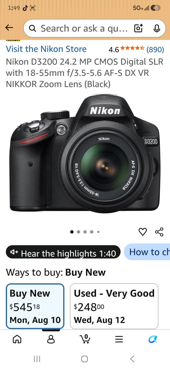 Nikon D3200 WITH 128GB SD Card 2-Pack AND camera bag