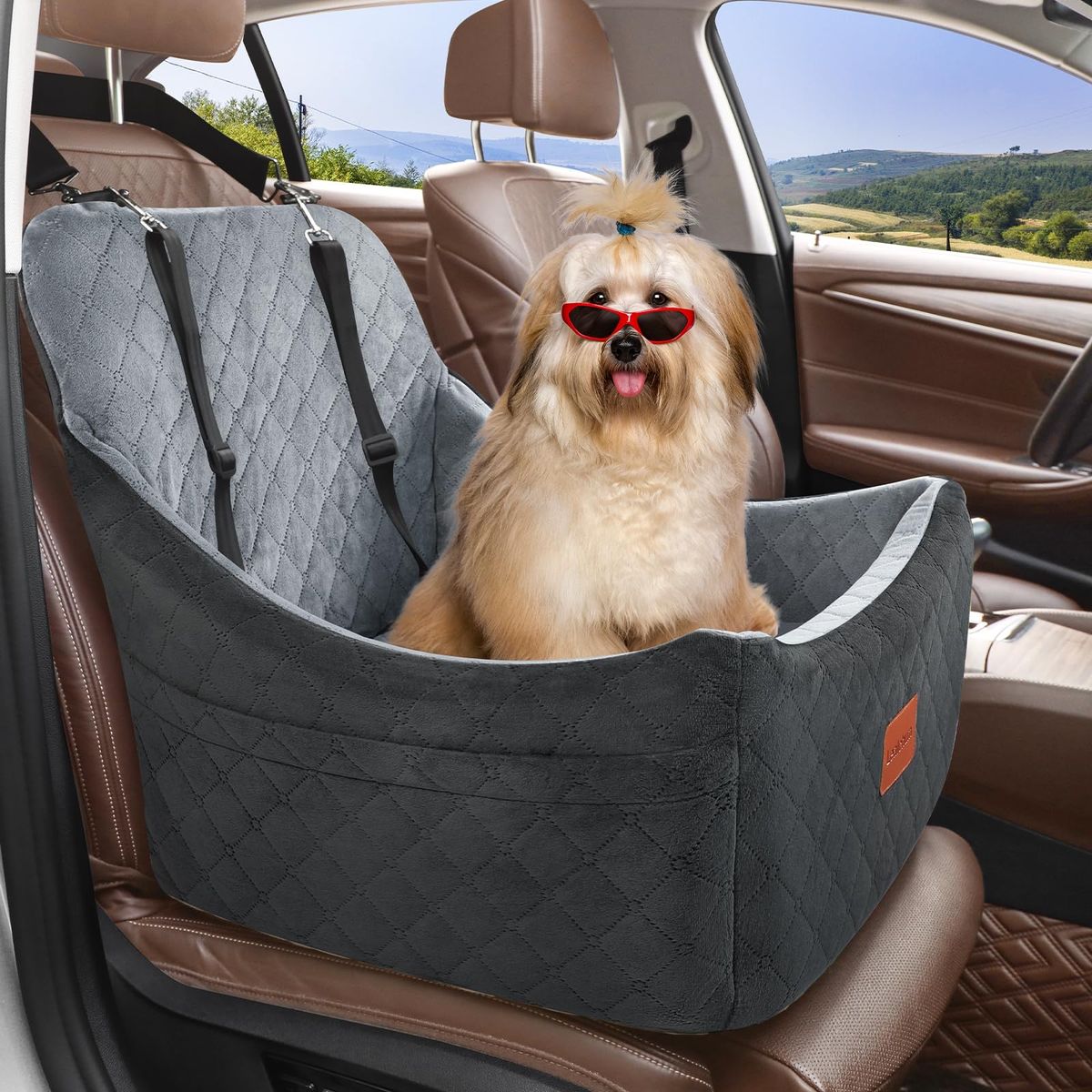 Dog Car Booster Seat for Medium & Small Dogs up to 40 lbs - Plush Quilted Pet Seat