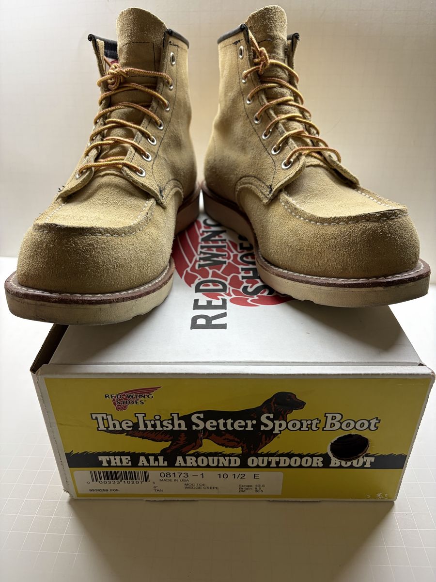 Red Wing Irish Setter Moc Toe Boots 8173 Tan Suede Leather Mens Size 10.5 E 