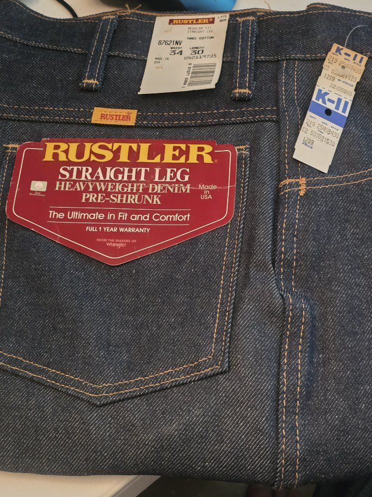 Lot of 7 Pairs of Vintage Rustler Jeans 1980's/90's New w/tags 34x30