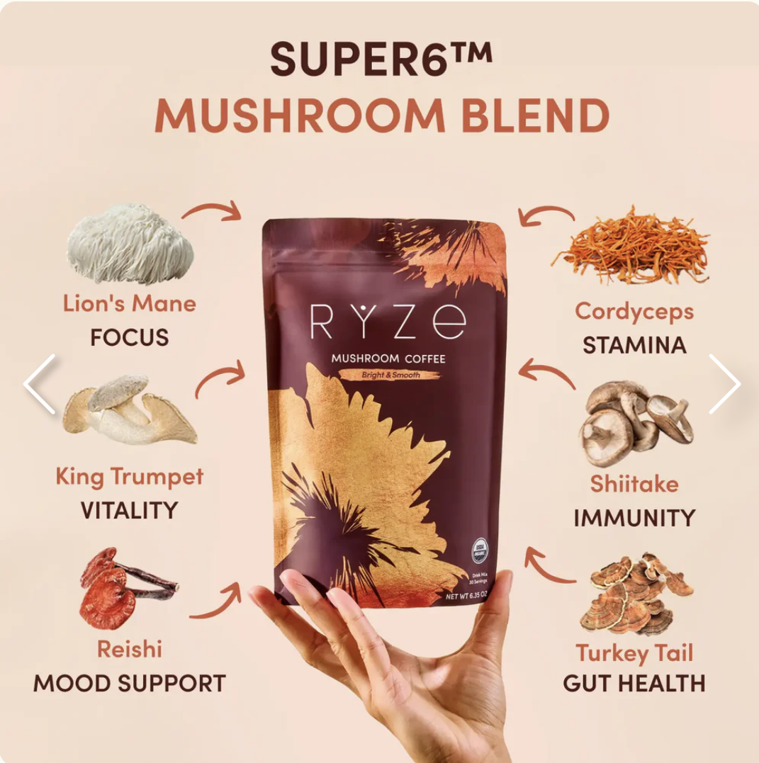 RYZE Organic Mushroom Coffee Drink Mix 30 Servings 6.35 oz ( I have multiple packs 6)