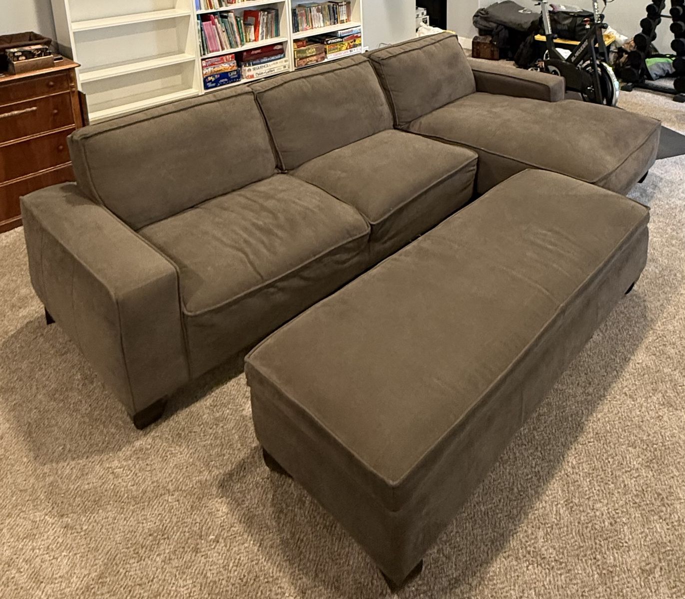 Grey Sectional Sofa with Chaise and Storage Ottoman