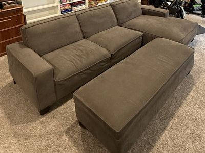 Grey Sectional Sofa with Chaise and Storage Ottoman
