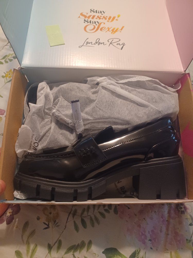 London Rag Women's Black Patent Chunky Platform Loafers