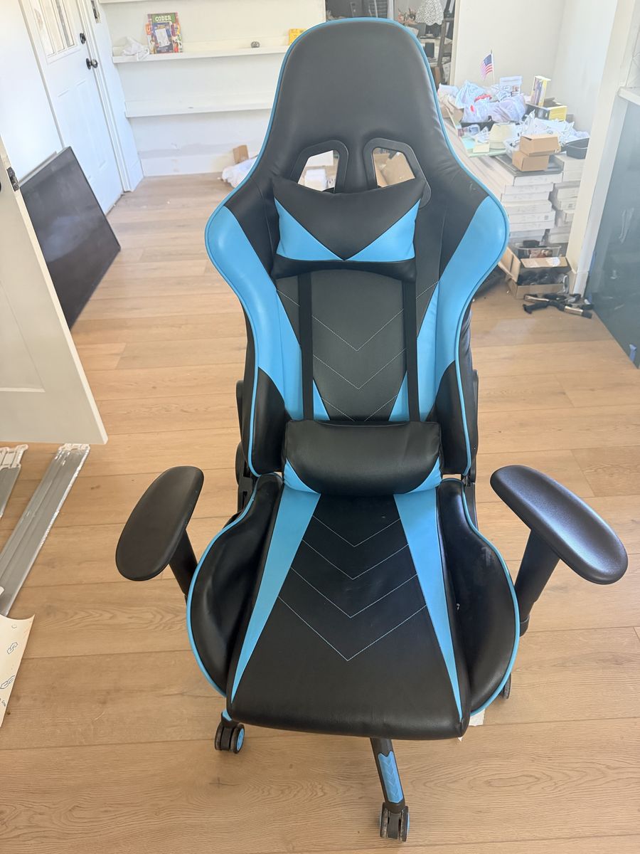 Black and Blue Ergonomic Gaming Chair with Headrest and Lumbar Pillows
