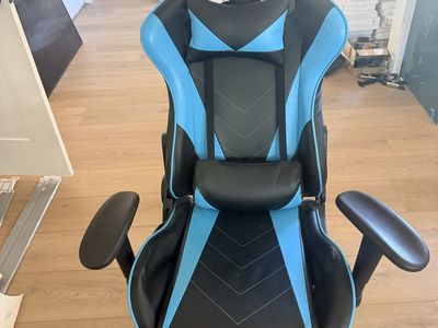Black and Blue Ergonomic Gaming Chair with Headrest and Lumbar Pillows