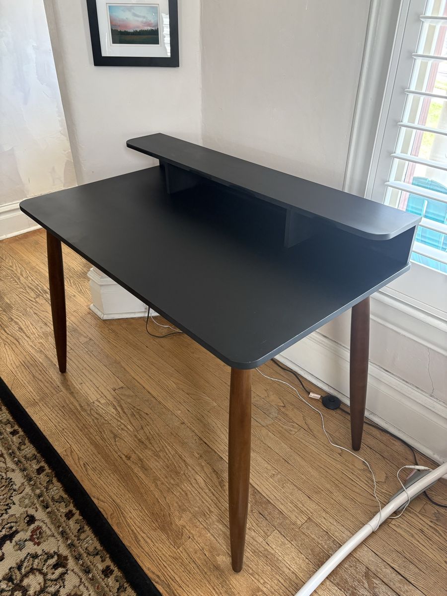 Black and walnut desk