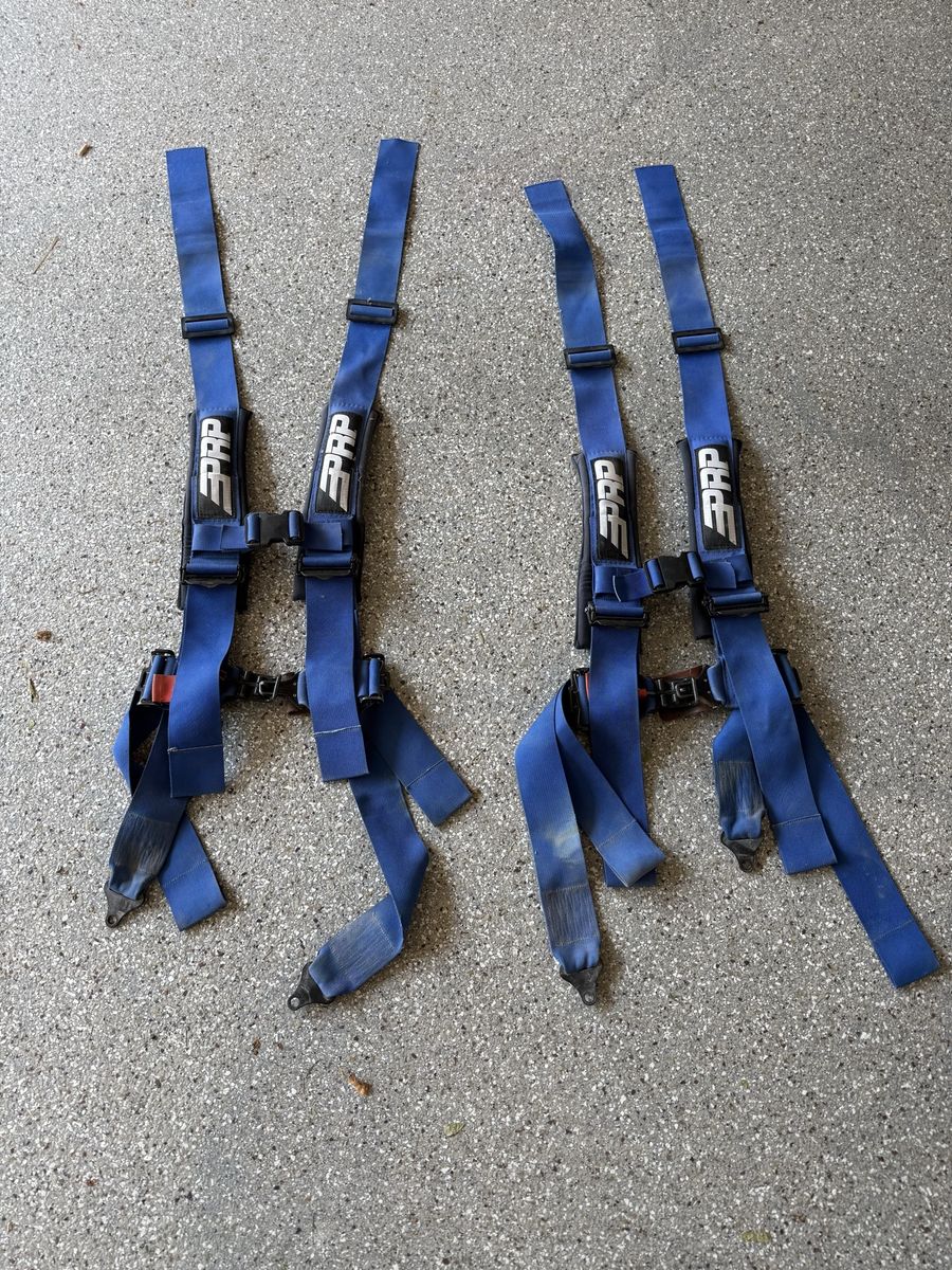 Pair of PRP Seats Blue 4-Point Racing Harness Belts with Shoulder Pads