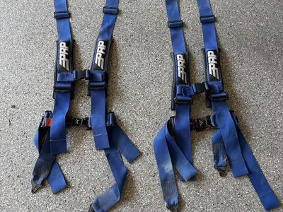 Pair of PRP Seats Blue 4-Point Racing Harness Belts with Shoulder Pads
