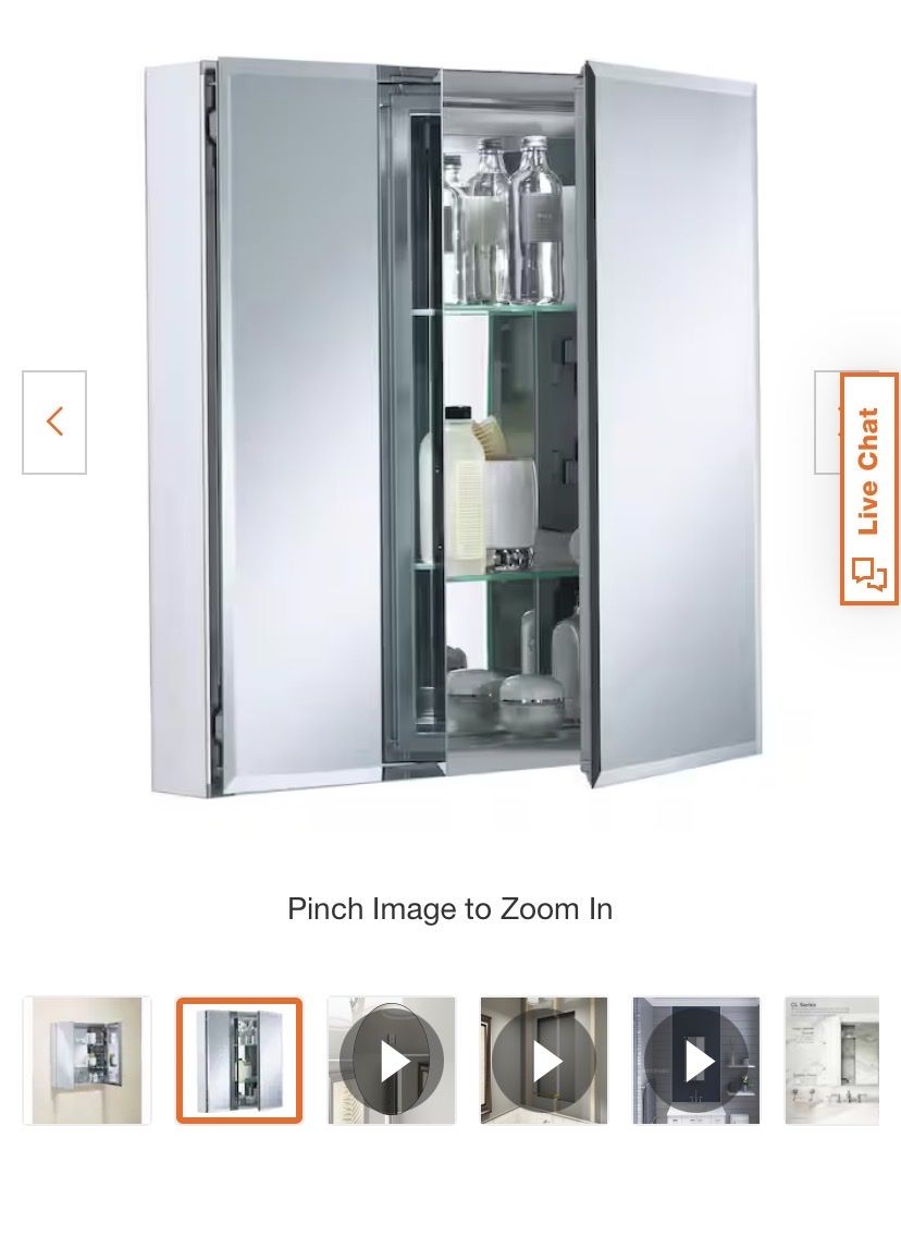 KOHLER CL Series 25" W x 26" H x 5" D Double Door Mirrored Aluminum Medicine Cabinet