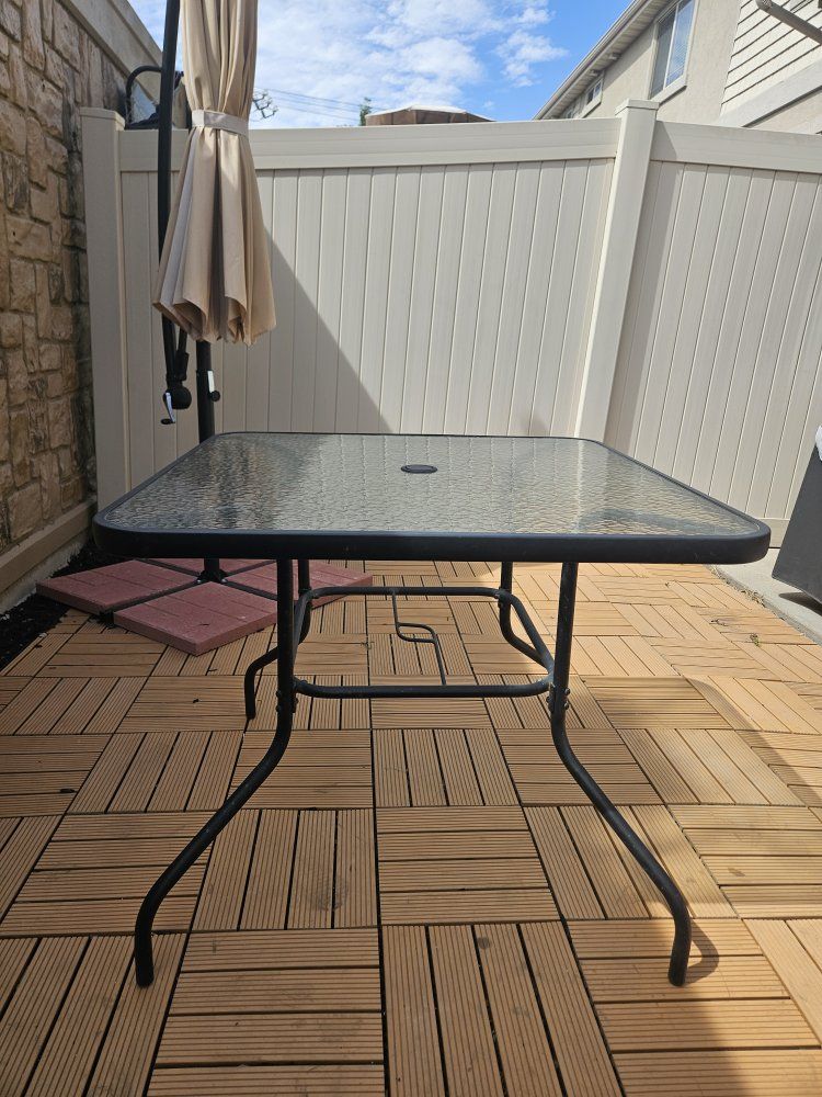 Outdoor Patio Table Square Glass Top Metal Frame